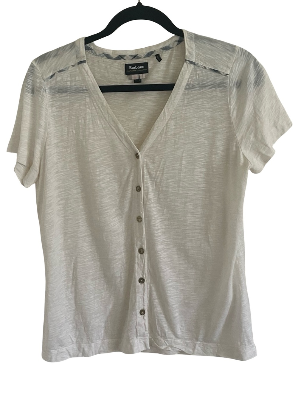 Barbour Ivory The Highlands Short Sleeve Button Front Top US 8